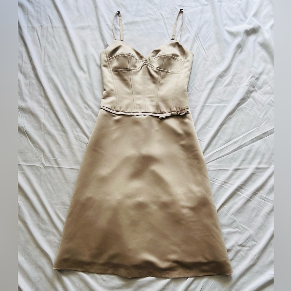 BCBGMAXAZARIA formal dress with bustier style top and tulle lined skirt